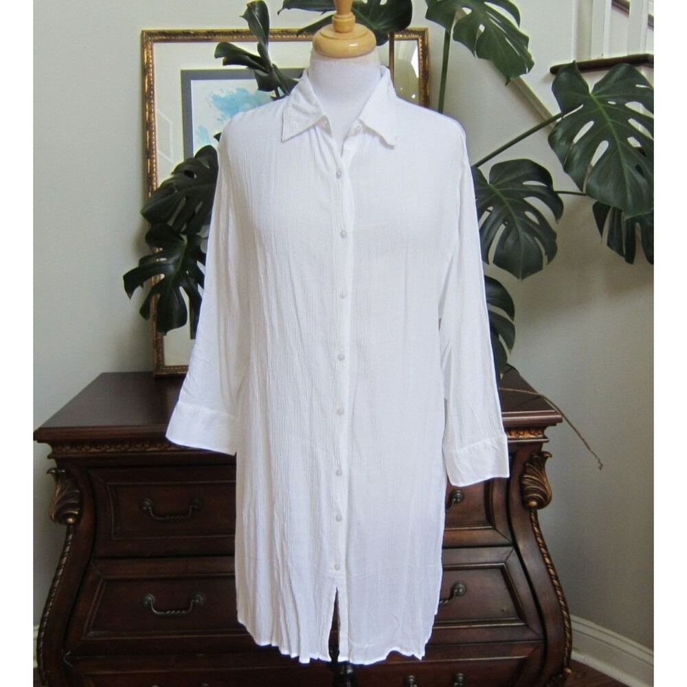 Salty Lemon White Gauze Shirt Dress Cover-up Women's Size XL New!